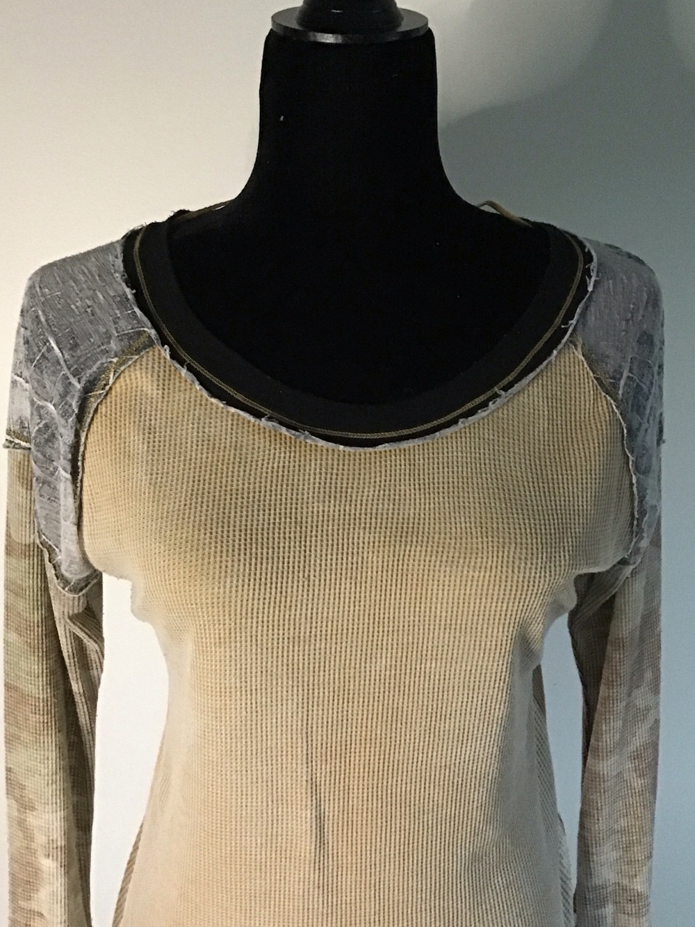 We The Free Layered Ribbed Long Sleeve Top in Beige, Gray and Black